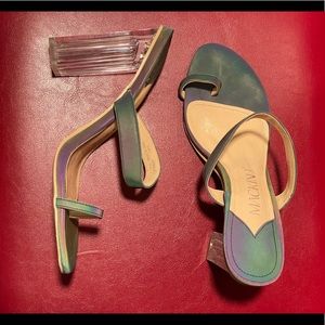 Reflective heeled sandals